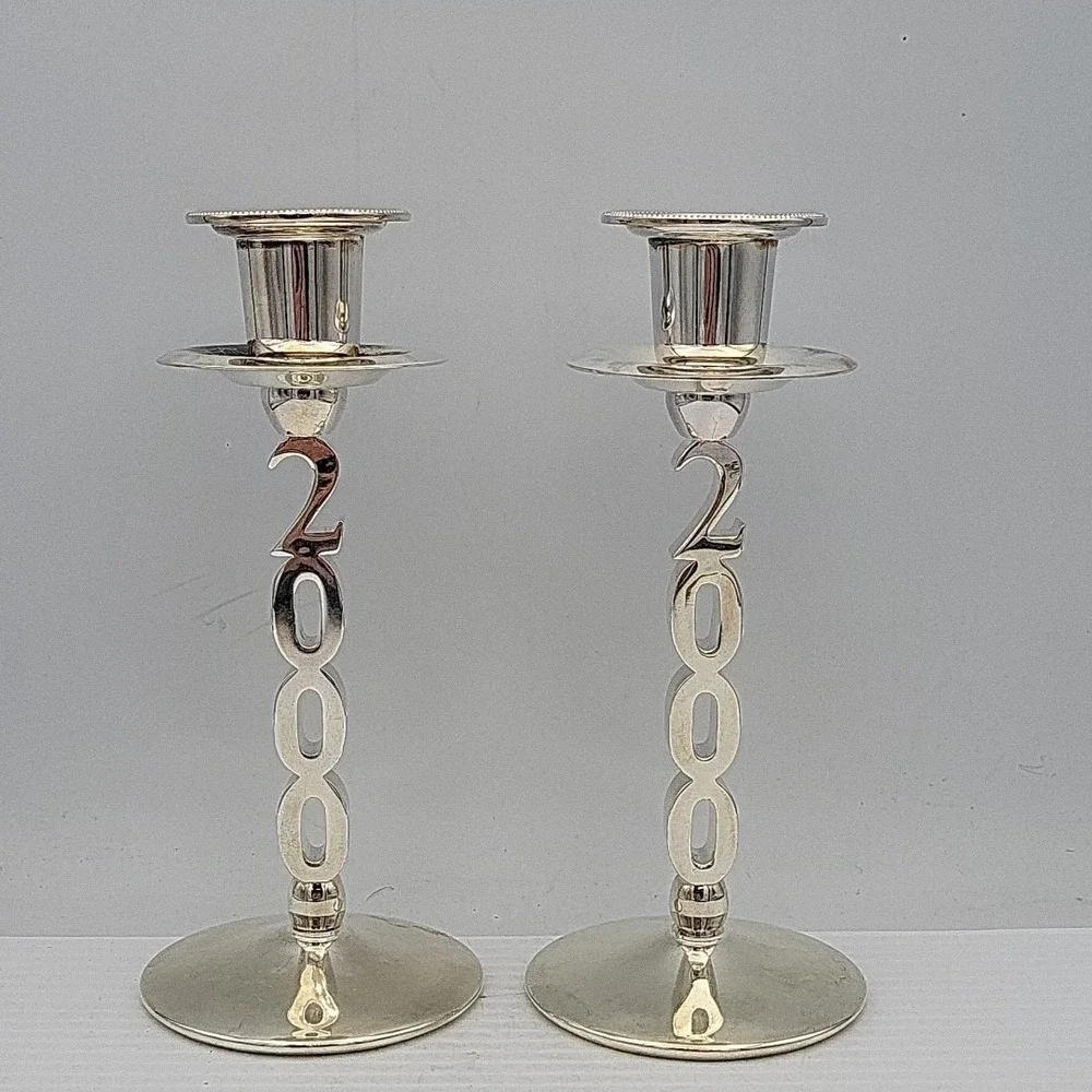 Godinger Silverplate Pair Of 2000 Millennium Candlesticks